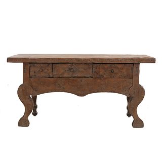 Console table. 20th century. Carved in wood. Rectangular cover, 3 drawers with knob-type handles.