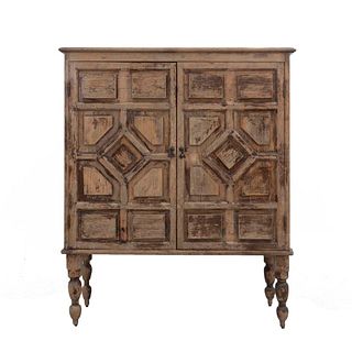 Cabinet. 20th century. Carved in wood. Rectangular top, 2 folding doors with handles. 61.8 x 50 x 18.5" (157 x 127 x 47 cm)