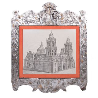 Firma sin identificar. "Catedral de México. Siglos XVI-XVII-XVIII-XIX". Firmada y fechada 1981 Impresión. Enmarcada. 87 x 103 cm