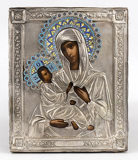 A Russian Icon with silver oklad of the Virgin and Child  - St. Petersburg 1898-1908