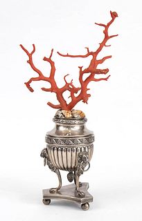 An Italian silver 833/1000 and Coral Vase - Naples 1809-1824