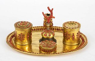 An Italian coral and gilt copper Inkwell - Trapani, 17th Century