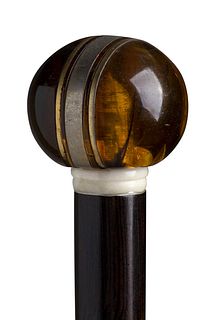 An amber mounted walking stick cane - French early 20th Century