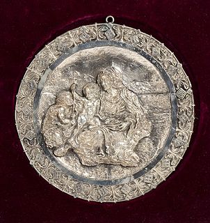 An Italian silver 800/1000 plaque of the Virgin and Child - early 20th Century
