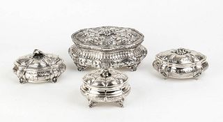 A set of four Italian silver 800/1000 boxes - fascist period and early 20th Century