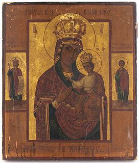 A Russian Icon of the Virgin and Child between Saints - 19th Century