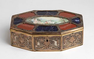 A French hard stones box with ivory plaque - Art Deco period, early 20th Century