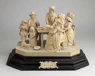 An English ivory figural group of a Tea Garden - last quarter of 19th Century