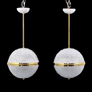Pair of Sphere Chandeliers, Manner of Barovier & Toso, Murano
