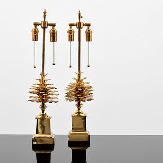 Pair of Pine Cone Lamps, Manner of Maison Charles