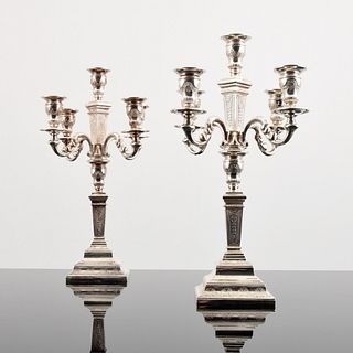 Pair of Sterling Silver Candelabras, Manner of Mappin & Webb