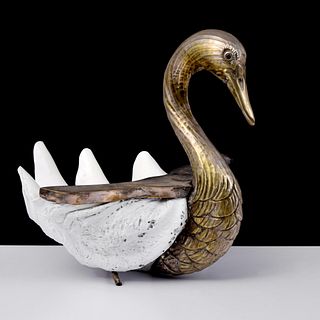Brass & Shell Swan Sculpture, Manner of Binazzi Foresto