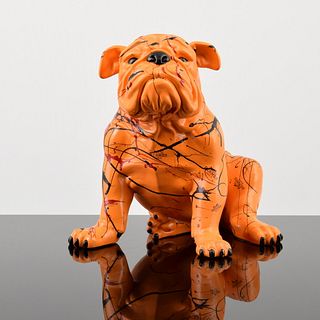 Large Jeff Diamond Hermes Couture Bulldog Sculpture, Unique