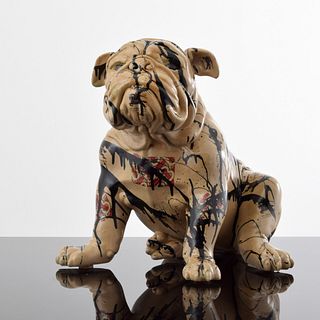 Large Jeff Diamond Burberry Couture Bulldog Sculpture, Unique