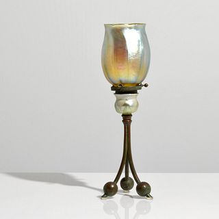 Tiffany Studios Bronze Favrile Candlestick Lamp