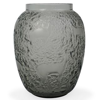 Lalique "Biches" Smokey Gray Vase