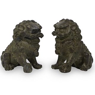 Antique Chinese Pair Of Bronze Foo Dogs