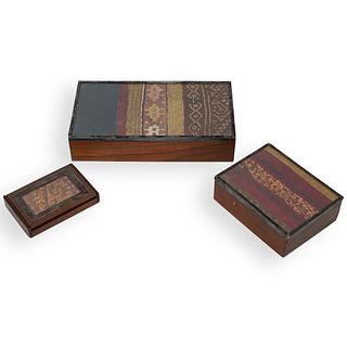 (3 Pc) "925" Silver Lined Wood Box Set