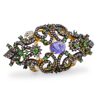 Indian Sterling, Gold and Sapphire RingÂ