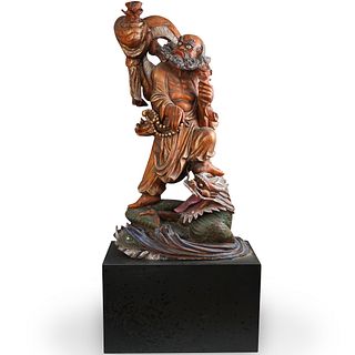 Chinese Carved Wood Wiseman Statue