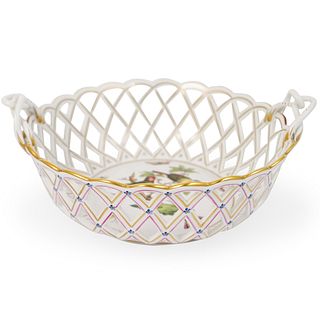 Large Herend Porcelain Reticulated Basket