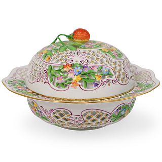 Large Herend Porcelain Reticulated Covered Dish