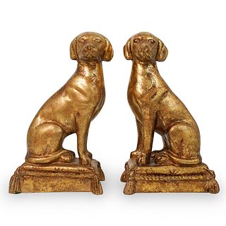 Pair Of Gilt Ceramic Dogs