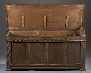 Early American carved blanket chest.