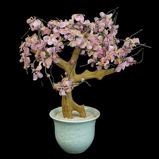 Chinese Pink Glass Jade Tree
