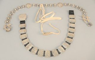 Three silver belts to include one mounted with stones, lg. 30", approximately 8 t.oz.