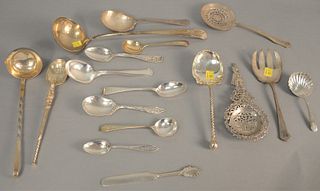 Sterling spoon lot with ladles and serving spoons including Georg Jensen, Erickson, 37.4 t.oz.