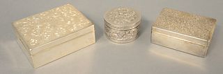 Three silver boxes, all with liners, largest 3 1/4" x 4 1/4".