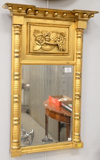Federal gilt framed mirror having carved fruit and flowers in top panel, 29" x 19 1/2".