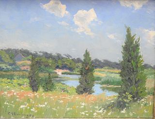 Charles Albert Burlingame (1860 - 1930) oil on canvas, landscape with stream, signed 'C.A. Burlingame' lower left, 8" x 10".
