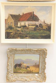 Three paintings to include Henry Charles Fox (1860 - 1925), oil on canvas, cows in pasture, 21" x 14", signed lower right 'H.C. Fox, 1886' along with 
