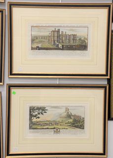 Twelve piece lot to include set of eight Sam and Nathan Buck engravings of British castles, plate size 7 3/4" x 14 3/4": Hurst, Buckden, Hornby, Sudel