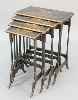 Set of four Jappaned stacking tables, ht. 27 1/2", top 13 1/2" x 22". Estate of Marilyn Ware Strasburg, PA.