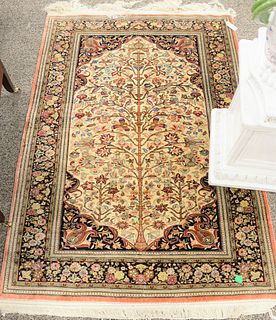Silk Oriental throw rug, 3' 6" x 5'.
