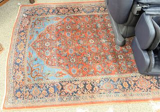Bidjar Oriental throw rug, worn, 4' 3" x 7'.