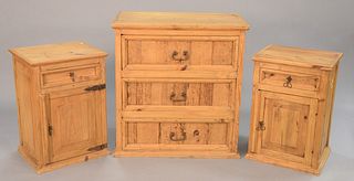 Pair of pine nightstands, each having one drawer over one door, ht. 27 1/2", top 16" x 19".