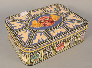 Rex Clawson (1929 - 2007), folk art covered tin marked 'Painted by Rex Martin Clawson, October Eleventh, Nineteen Seventy Six, A.D.', 'Adam' and doves