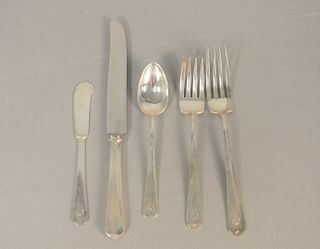 Sixty piece Wallace sterling silver flatware set to include twelve dinner forks, twelve luncheon forks, twelve butter knives, twelve teaspoons along w