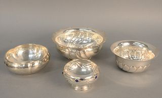 Four-piece sterling silver lot to include three sterling silver bowls and one .800, largest dia. 8", 26.4 t.oz. tw. 