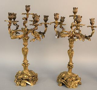 Pair of French bronze candelabras, six light, 19th century (electrified at one point), 23 1/2".