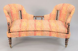 Victorian Hunzinger upholstered settee having shaped back, ht. 32", lg. 63".