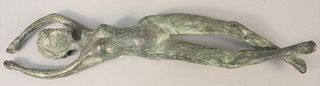 Bronze figural sculpture of a nude woman laying on her back stretching, bottom of her foot is signed Quinton, lg. 17 1/2". Provenance: An Estate from 