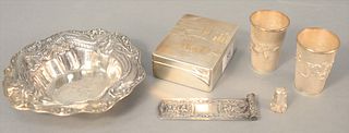 Six-piece Chinese silver lot to include box with sailboat, saucer, two cups, etc. 7.3 t.oz. weighable.