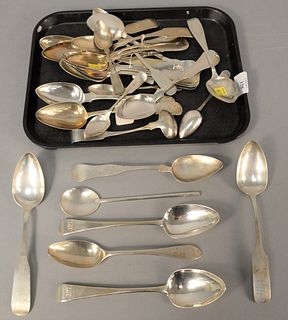 Twenty-nine piece lot coin silver spoons including Robert Monteith American and Continental Baltimore spoon, 35.8 t.oz. .