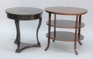 Two-piece lot to include walnut stained occasional table, ht. 27", dia. 27" along with a three-tier occasional table. Estate of Marilyn Ware Strasburg