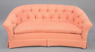 De Angelis custom curved sofa having tufted back, ht. 34", lg. 76".